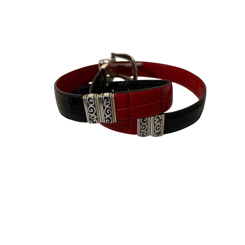 Brighton Reversible Black Red Croc Leather Belt Silver Scroll Buckle 32 M